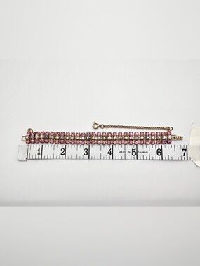 Vintage Pink Rhinestone Bracelet Gold Tone Aurora Borealis Triple Row Statement